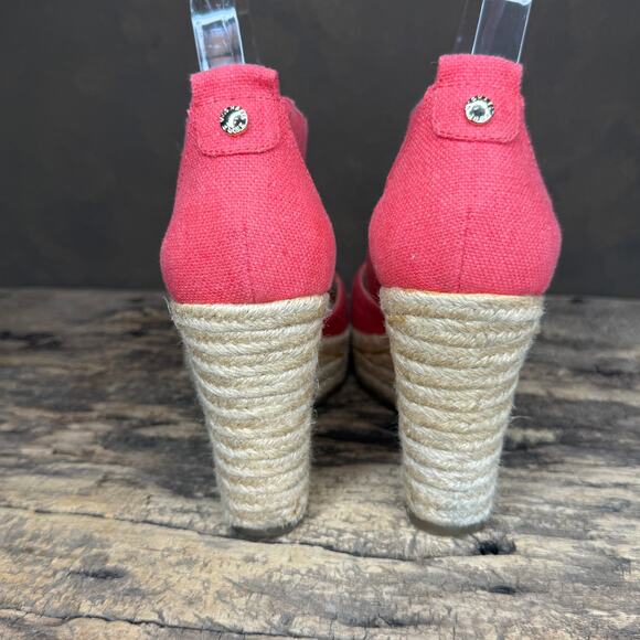 Michael Kors Coral Canvas Espadrille Wedge Sandals Women’s 8M Gold Zip Platform - Picture 12 of 13